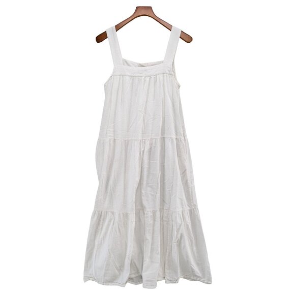 Faherty Marina Seersucker Maxi Dress White Tiered Cotton Modal Sleeveless Size S - Picture 2 of 10